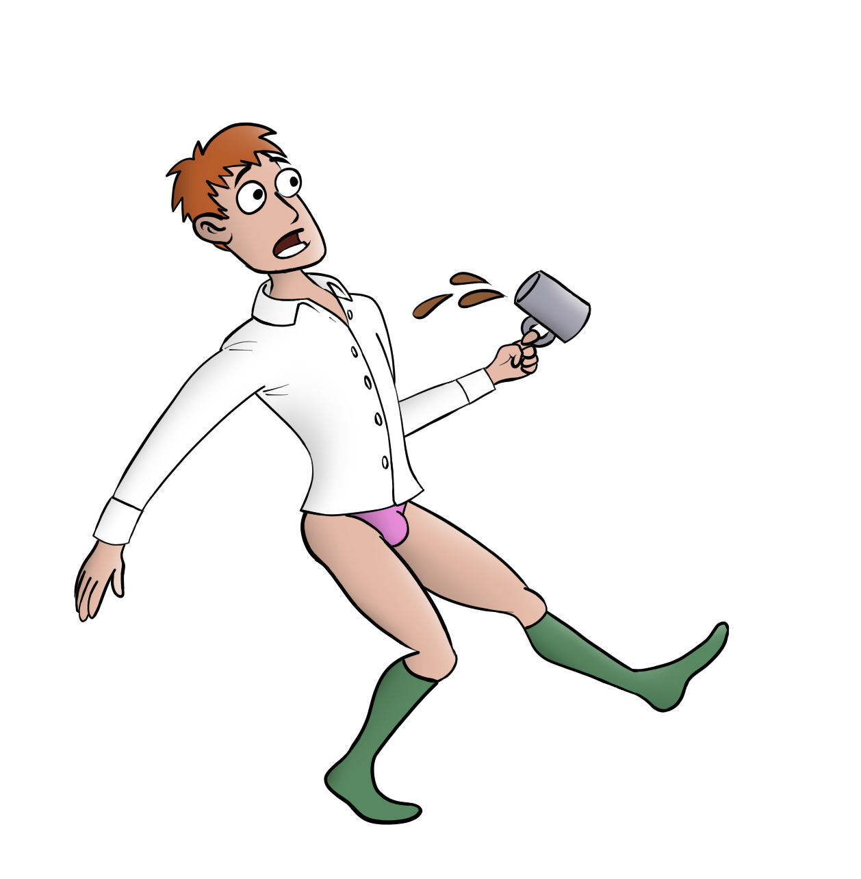 Royalty-free cartoon image of a scared half-dressed man